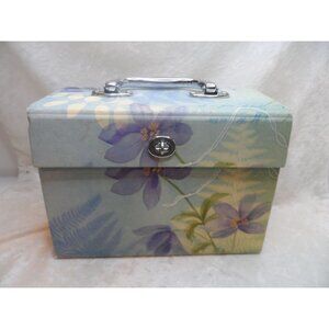 Accordion Style Recipe Card Storage Box With Floral Design & Metal Handle